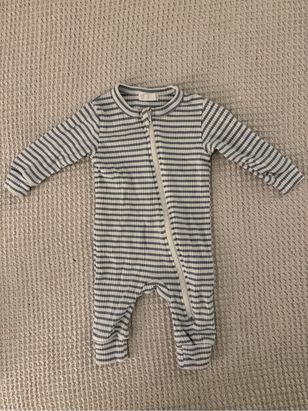 Petit Lem Striped Blue and White Baby One-Piece Zip Footed Romper